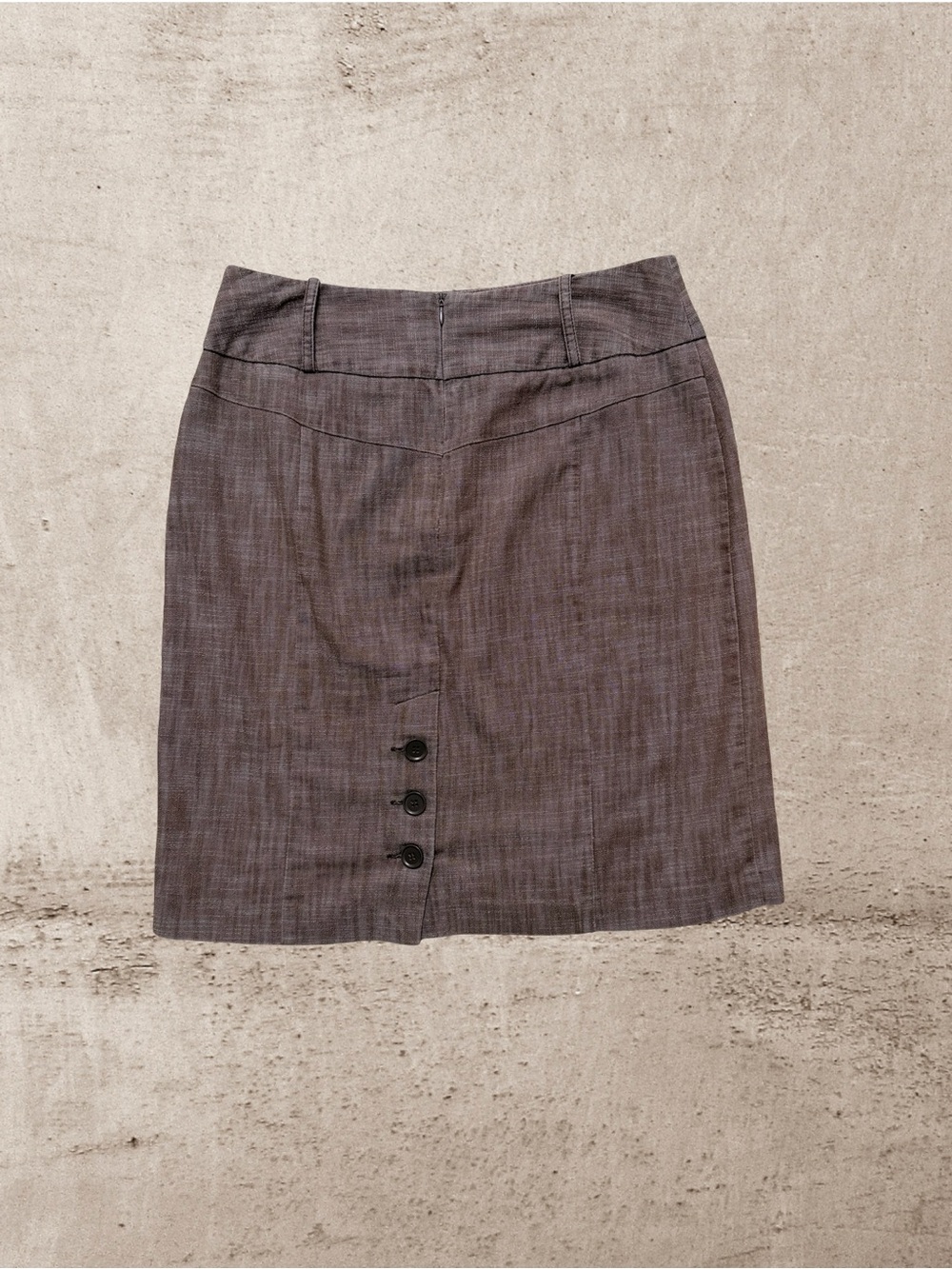 Larry Levine Stretch Above Knee Skirt Heathered Brown Button Vent Size 10 - Picture 3 of 5